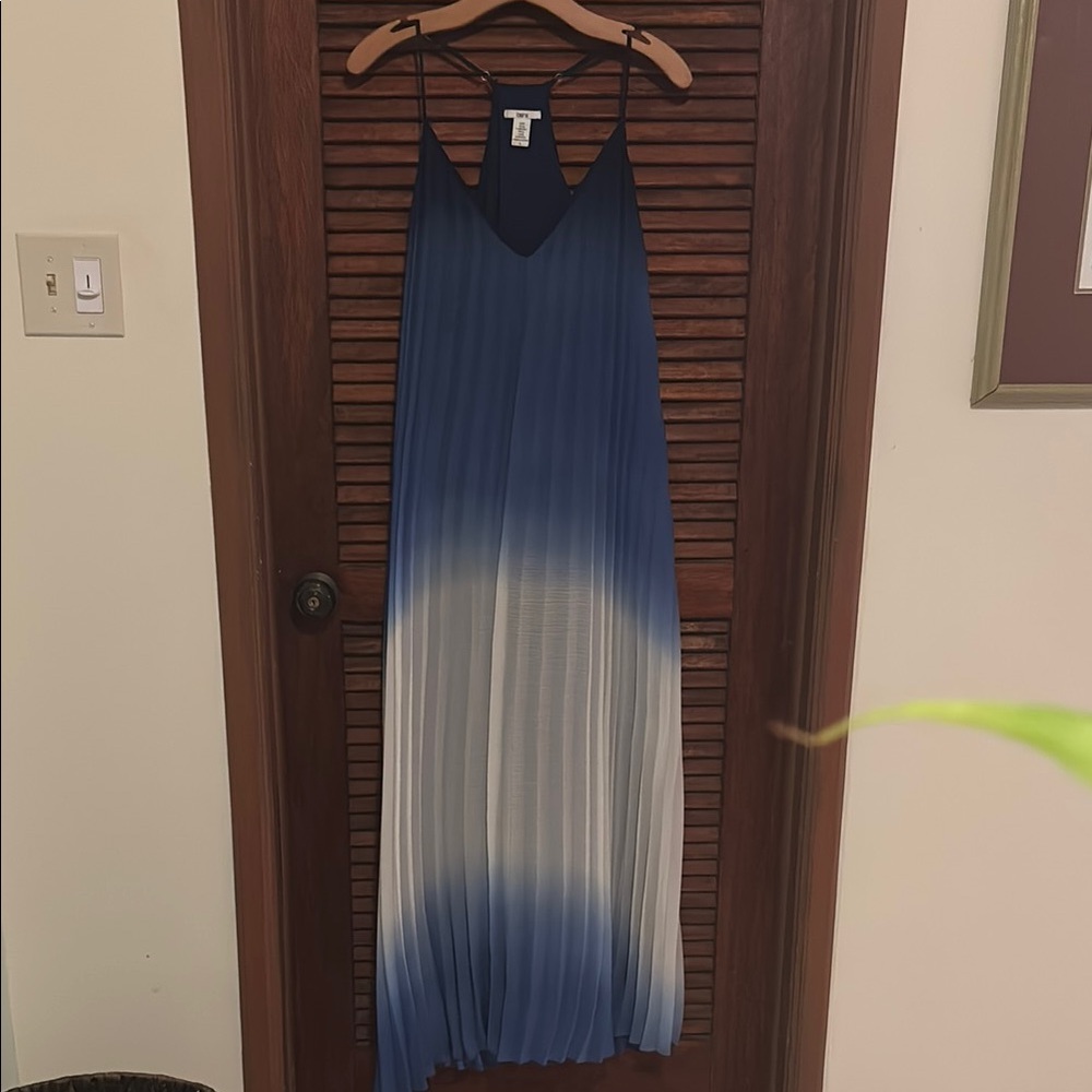 Bar III Blue and White Pleated Maxi Sundress